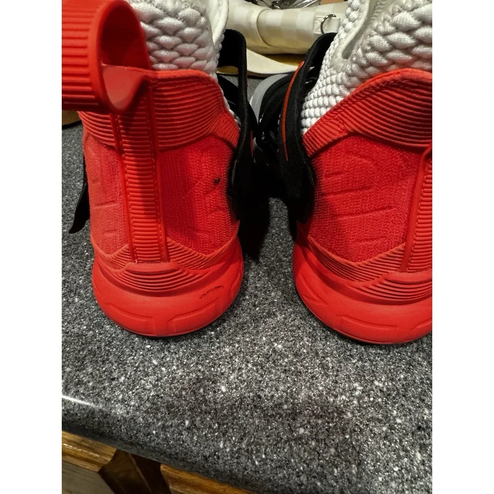 Nike Size 12.5 LeBron Gray Orange White Soldier 12 Flash Crimson EUC A17